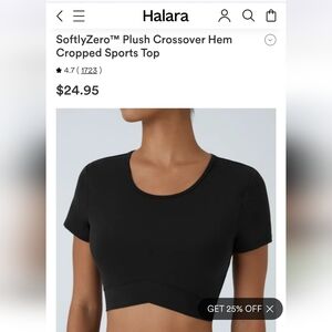NWT Halara Medium Black SoftlyZero Plush Crossover Hem Cropped Sports Top